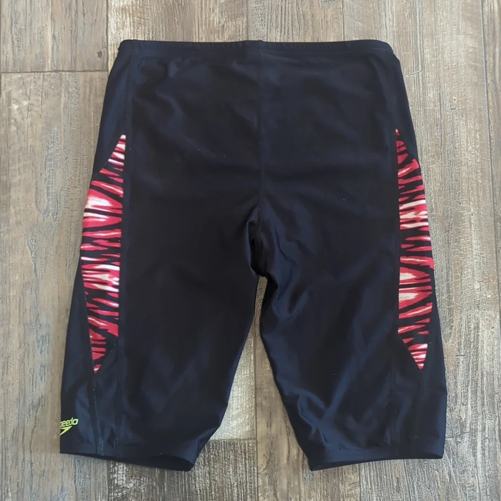 3/$25 SPEEDO Wave Wall Pro LT Black/Red swim jammers swim trunks sz 32
